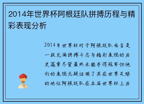 2014年世界杯阿根廷队拼搏历程与精彩表现分析